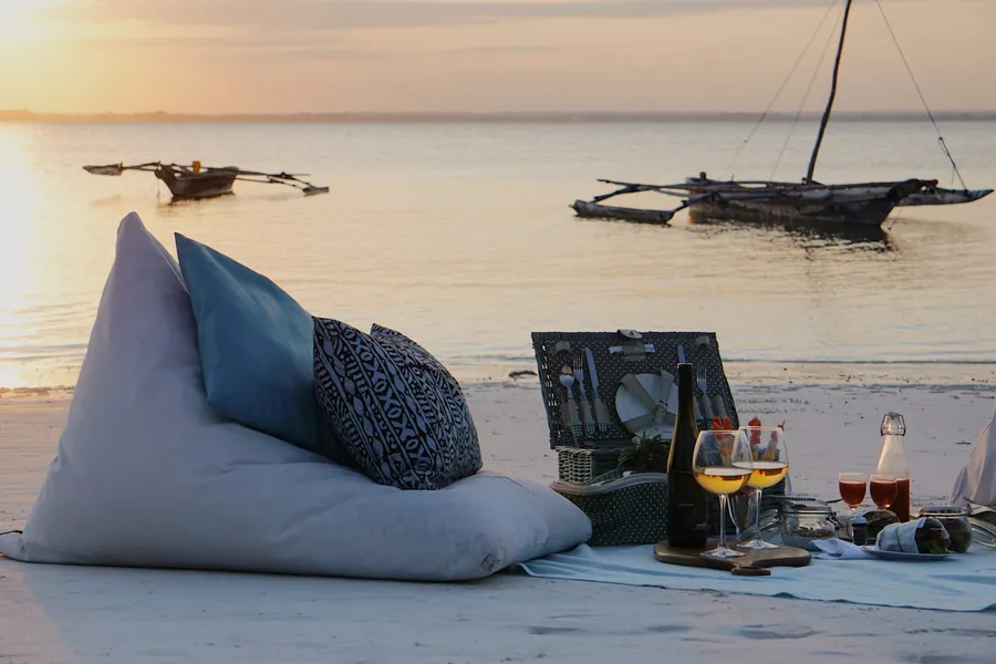 Turquoise waters and white sand beach in Zanzibar